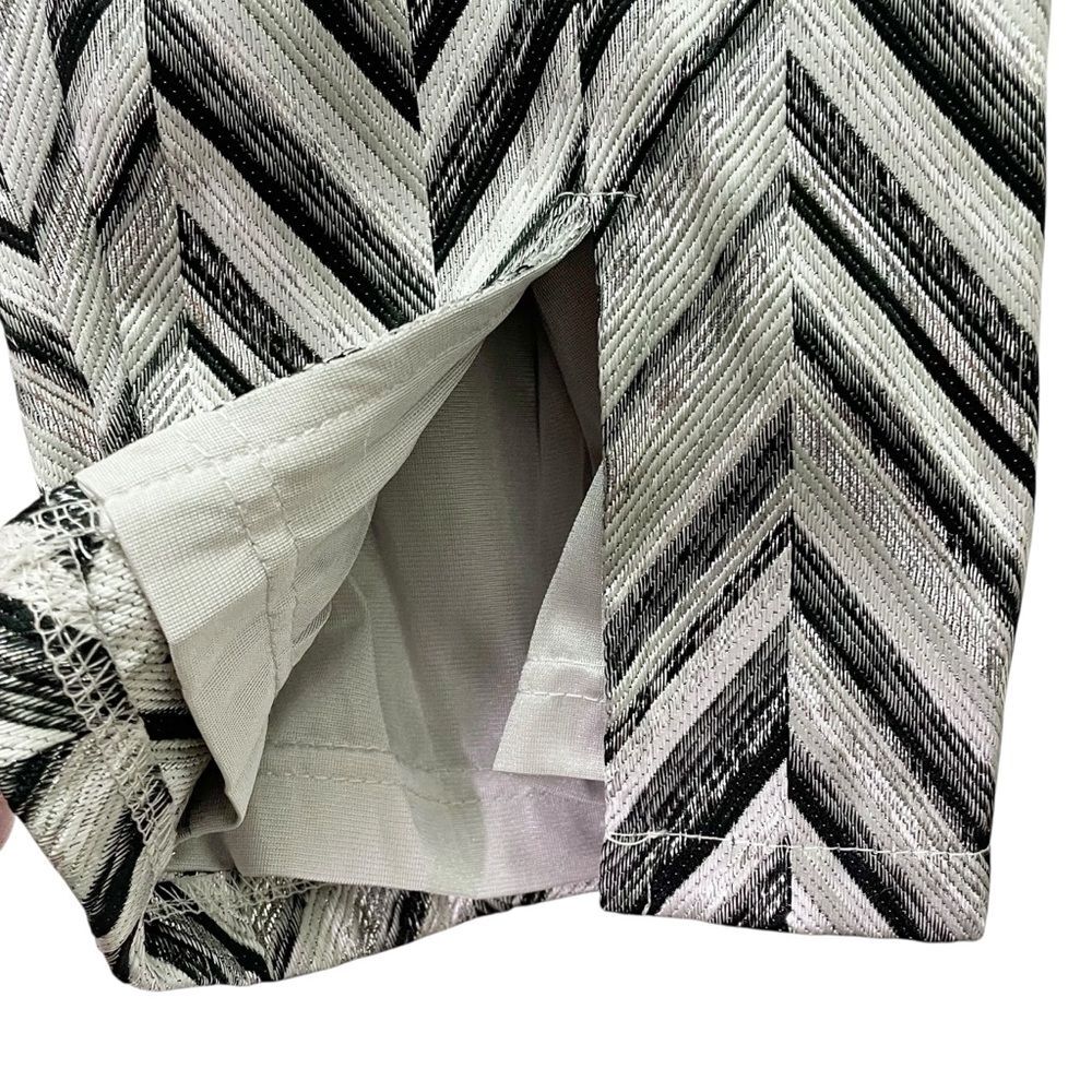 Lulus Creative Thinking Pants M Silver Black Metallic Chevron High Rise Ankle - Picture 11 of 16